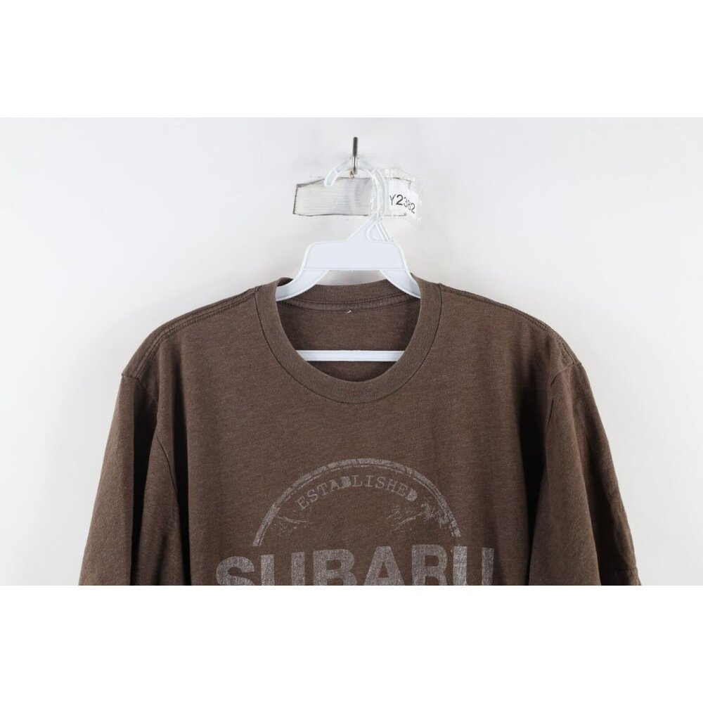 Vintage Mens Size Medium Faded Spell Out Subaru Car Jersey Knit T-Shirt Brown - Picture 2 of 10